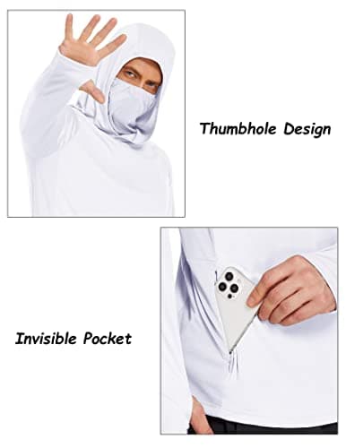 COOrun Mens Fishing Hoodies with Face Mask UPF 50 Long Sleeve Rash Guards Hooded SPF Sun Shirts for Men Camo Hiking Shirt - Thumbnail 5