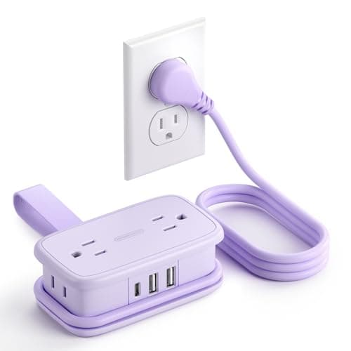 NTONPOWER Purple Travel Power Strip,Travel Essentials 4 Outlets 3 USB(1 C) with 4FT Wrapped Extension Cord Flat Plug, Cruise Essentials 2026 for Hotel Travel Cruise Essentials - Thumbnail 2