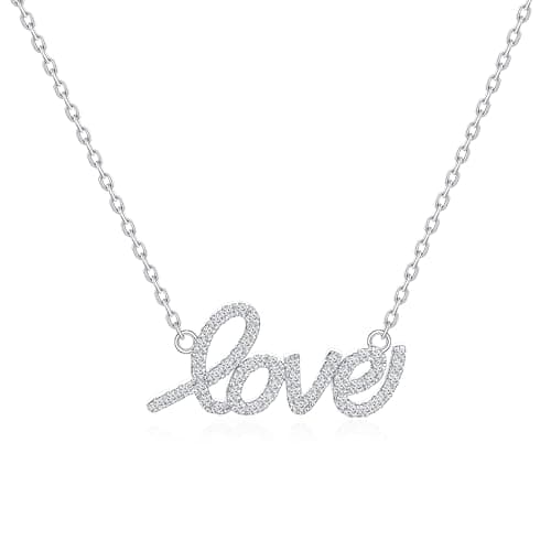 IMOLOVE Love Pendant Necklaces for Women, 0.3 Carat Dainty Moissanite Pendant Necklace for Women Simple Trendy 925 Sterling Silver Necklaces for Women with 18K White Gold Plated - Image 1