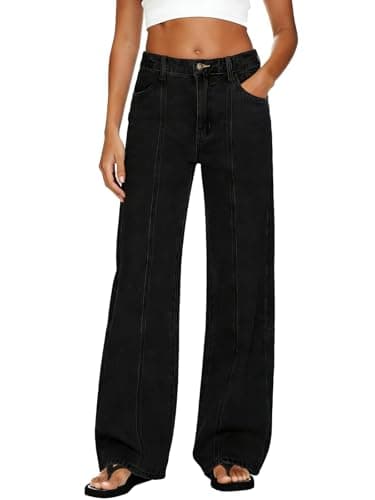 MARIASHA Pull On Women's Wide Leg Jeans High Waisted Stretchy Buttoned Denim Pants Jean Black 3XL - Image 1
