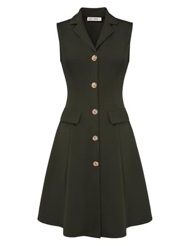 GRACE KARIN Army Green Dress for Women V Neck Dress Business Work Dress Sleeveless A Line Midi Dress L - Image 1