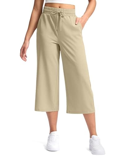 Soothfeel Women's Capri Pants Loose High Waisted Wide Leg Lightweight Travel Hiking Pants for Women Casual Summer with Pocket Khaki S - Image 1