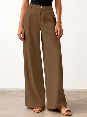 BTFBM Women Wide Leg Pants High Waisted Spring 2026 Business Casual Outfits Slacks Trousers Dressy Palazzo Pants Pockets(Brown, Medium) - Thumbnail 3