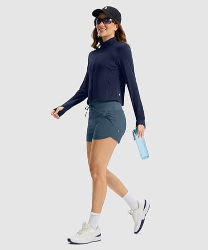 Soothfeel Women's UPF 50+ Sun Protection Athletic Jacket Lightweight Crop Zip Up Long Sleeve SPF Shirts Hiking Workout Pocket Navy S - Thumbnail 6