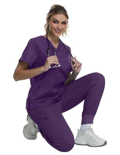 Scrubs for Women, Soft V-Neck Scrub Tops, Stretch and Wrinkle-Free Fabric with 2 Pockets, Breathable & Easy Care Purple - Thumbnail 6
