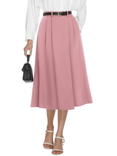 Casly Lamiit Skirts Womens High Waisted Skirts A Line Knee Length Pink Skirt with Pockets 2026 Spring Pink M - Image 1