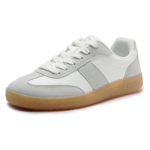 Rihero Women's Fashion Sneakers White Tennis Shoes Non Slip Comfortable Walking Shoes Round Toe Retro Sneakers Size 8 - Image 1