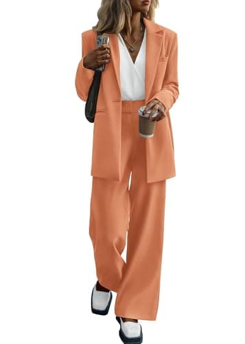 KIRUNDO Women Suits 2 Piece Set Business Casual Dressy Oversized Blazer Jacket and Wide Leg Dress Pantsuits Formal Outfits(Orange, Small) - Image 1