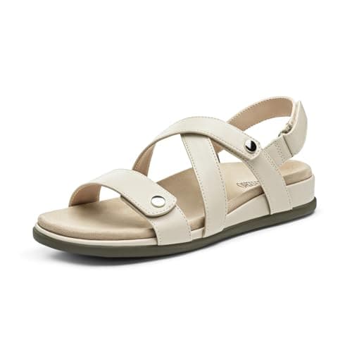 Rihero Women's Comfortable Orthopedic Arch Support Sandals Summer Casual Open Toe Walking Flat Sandals with Adjustable Strap, Nude 10, SRFLS2607W - Image 1