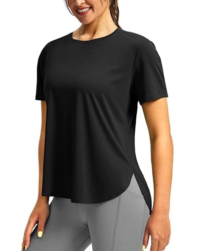 Soothfeel Women's Workout Shirts Short Sleeve Breathable UPF 50+ Sun Protection Athletic Tees T-Shirts Yoga Gym Running Tops(blackM) - Image 1