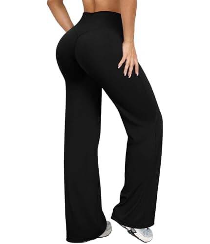 YOAKUKA Women's Wide Leg Workout Pants High Waisted Yoga Pants Stretch Straight Leg Trousers Athletic Sweatpants Black - Image 1