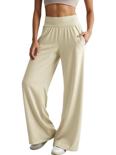 Naimula Wide Leg Yoga Pants Women Casual Loose Cozy High Waist Comfy Sports Athletic Lounge Pants with Pockets Khaki - Thumbnail 2
