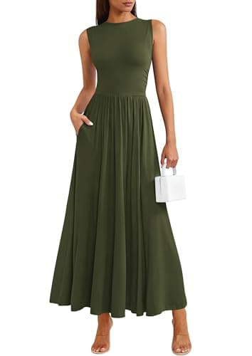 PRETTYGARDEN Summer Maxi Dresses for Women 2026 Sleeveless A Line Flowy Long Casual Sundress Wedding Guest Fashion Clothing (Army Green,Medium) - Image 1