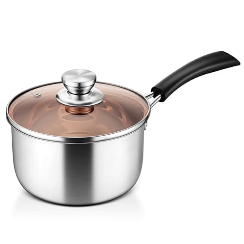 LIANYU 3QT Saucepan with Lid, Stainless Steel Sauce Pan Cooking Pot, 3 Quart Kitchen Cookware with Long Heatproof Handle, Dishwasher Safe - Image 1