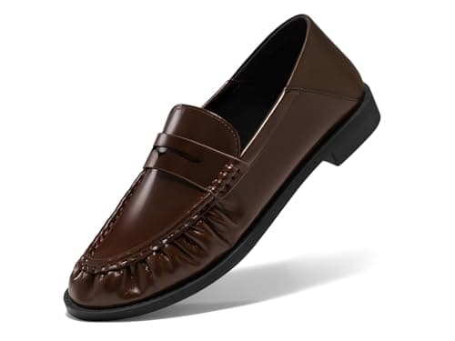 Coutgo Womens Penny Loafers for Women Comfortable Slip on Shoes Collapsible Heel Closed Toe Dressy Casual Work Flats, Dark Brown, Size 10 - Image 1