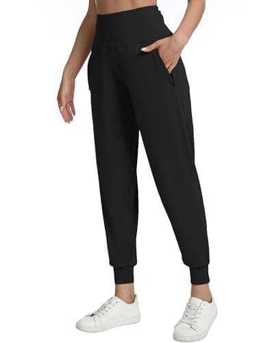 zsenoxaxi Womens Joggers with Zipper Pockets Lightweight High Waisted Athletic Tapered Pants for Travel Workout Lounge(Black,XXL) - Thumbnail 2