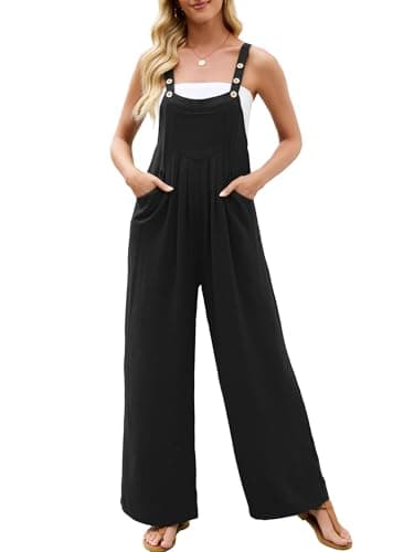 Heymoments Overalls Jumpsuits Rompers for Women Black Small Casual Maternity Winter Fall Comfy Ladies Loose Fit Dressy Wide Leg One Piece Sleeveless Grils Long Bib Baggy Pants with Pockets - Image 1