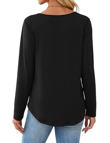 JUSTFASHIONNOW Winter Tops for Women V Neck Long Sleeve Shirts Pleated Plus Size Tunic Tops Peplum Dressy Blouses Women's Work Clothes Trendy 2025 (Black, Medium) - Thumbnail 6