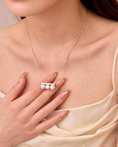 N9NEMUSES Valentines Day Gifts for Her, 8mm AAAA+ Real Edison Pearl Necklace for Women, 925 Sterling Silver Necklace with Moissanite, Anniversary Birthday Jewelry Gift for Mom Wife Her Girlfriend - Thumbnail 2