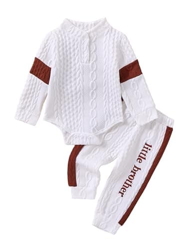 Hihosdor Newborn Boy Outfits Knit Long Sleeve Romper Pants Set Fall Winter Baby Boy Clothes, Brown, 3-6 Months - Image 1