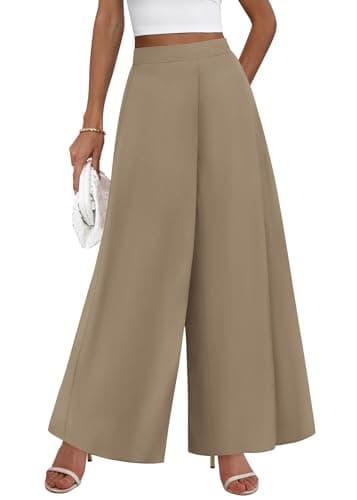 KIRUNDO Palazzo Pants for Women Dressy 2026 Spring Slacks Wide Leg High Waisted Business Casual Work Trousers with Pockets(Khaki, Large) - Image 1