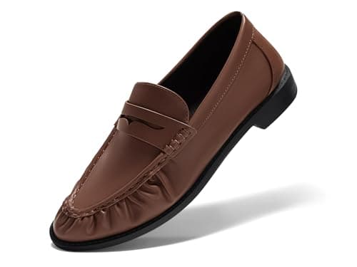 Coutgo Penny Loafers for Women Comfortable Slip on Shoes Closed Toe Dressy Casual Work Flats, Dark Brown, Size 11 - Image 1