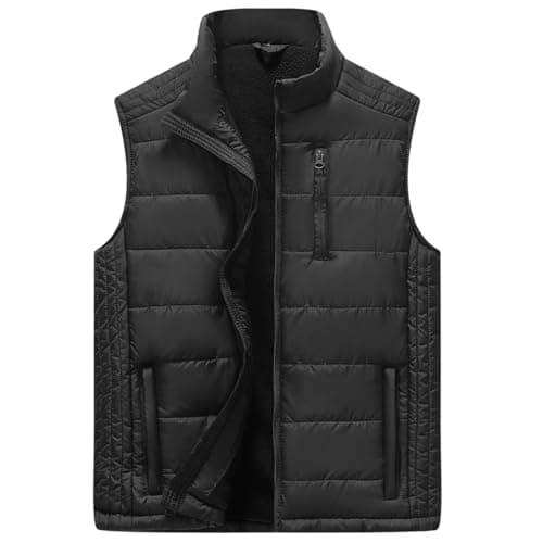 Msmsse Men's Winter Outerwear Vests Puffer Fleece Lined Quilted Vest Casual Sleeveless Jacket 01 Black M - Image 1