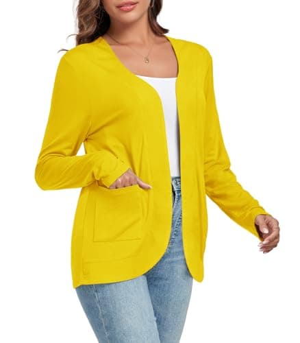 TownCat Women’s Lightweight Cardigan with Pockets Long Sleeve Open Front Cardigan for Women (Yellow,M) - Image 1