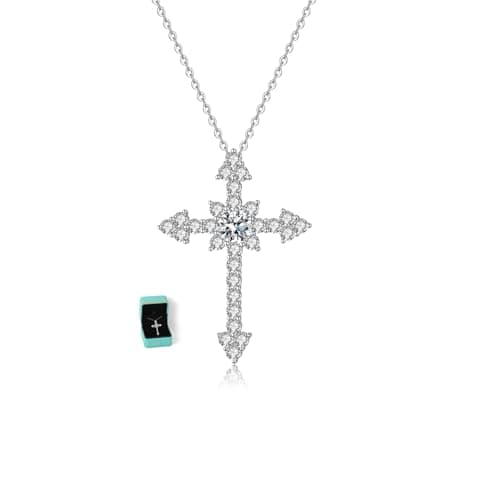 HYLYLEED Cross Necklace for Women,Moissanite Cross Pendant,925 Silver Necklaces D Color VVS1 Lab Created Diamond Religious Anniversary Birthday Gifts for Mom Wife Girlfriend Cross A-0.5CT - Image 1