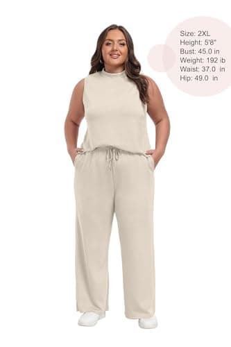 Lepunuo Women's Summer 2 Piece Outfits Mock Neck Top Wide Leg Pants Lounge Sets Vacation Travel Outfits Matching sets - Thumbnail 5