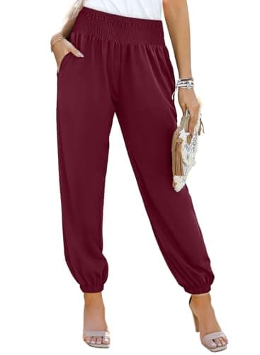 Dokotoo Linen Pants Women Spring Summer Harem Pants Flowy Beach Palazzo Trousers Casual Loose Joggers Outfits for Women Trendy 2025 Red - Image 1