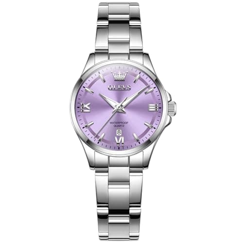OLEVS Watches for Women Luxury Elegant Stainless Steel Purple Dial Waterproof Luminous Diamond Women's Fashion Watch Ladies Watches for Small Wrists - Image 1
