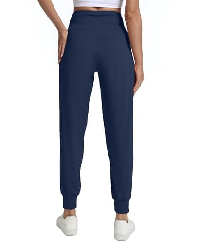 zsenoxaxi Womens Fleece Lined Joggers with Zipper Pockets High Waisted Lightweight Athletic Tapered Pants for Travel Workout Casual(Navy Blue Fleece,L) - Thumbnail 4