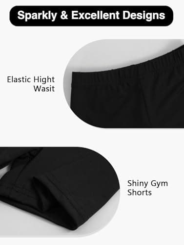 HOZIY Gymnastics Leotard Sparkly Dance Unitard Black Soild Color Sleeveless Biketards Leotard with Shorts Scrunchie Sparkle Activewear Size 8-9 - Thumbnail 4