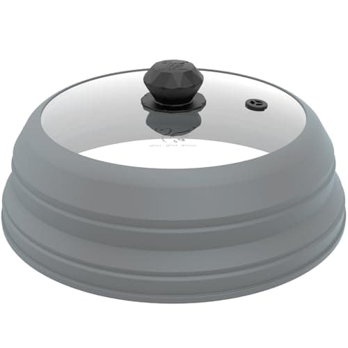 Microwave Splatter Cover Vented Glass Cover Splatter Guard Lid with Collapsible Silicone for Food as Pot Cover Plate Cover 10.8 inch for 6 7 8 9 10 inch Plate Bowl Light Grey