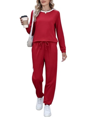 Marvmys Women 2 Piece Fall Sets Long Sleeve Tracksuits Fashion Travel Outfits Lounge Set for Ladies Burgundy L - Image 1