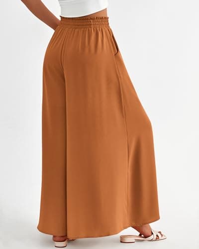 BTFBM Women Casual High Waist Wide Leg Pants 2026 Spring Summer Long Palazzo Pants Pocket Lounge Beach Vacation Clothes(Solid Brown, Medium) - Thumbnail 5