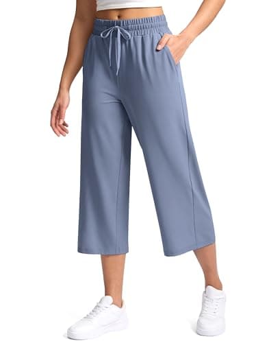 Soothfeel Women's Capri Pants Loose High Waisted Wide Leg Lightweight Travel Hiking Pants for Women Casual Summer with Pocket Dusty Blue S - Image 1