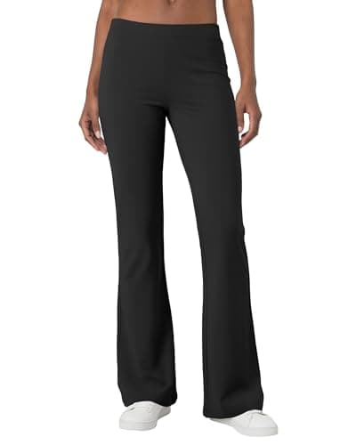 Womens Casual High Waist Flare Lounge Pants Stretchy Modal Bootcut Workout Trousers with Pockets Black - Image 1