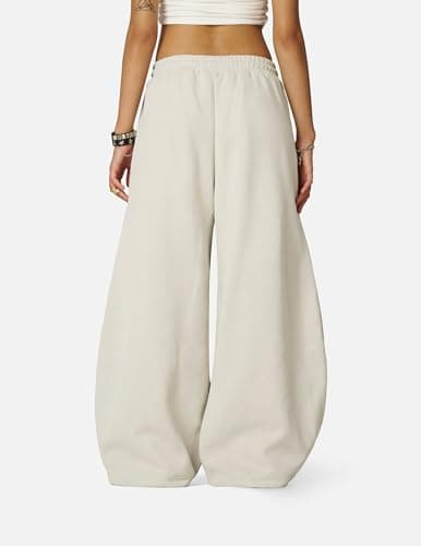 Aelfric Eden Super Baggy Barrel Sweatpants Casual Wide Leg Pants Elastic Waist Lantern Trouser Unisex Light Khaki Small - Thumbnail 4