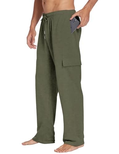 Deyeek Mens Lightweight Cargo Sweatpants with Pockets Straight Leg Cotton Sweatpants for Men Gym Workout Cargo Sweat Pants Olive Green - Image 1