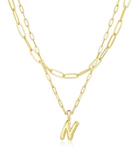 adoyi Easter Basket Stuffers Initial Necklaces for Women Hers Dainty 14K Gold Plated Heart Layered Letter N Pendant Necklace Stack Jewelry Birthday Valentines Gifts for Her Mom and Wife - Image 1