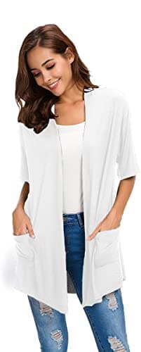 ADANIKI Women 2026 Summer Lightweight Cardigan, Short Sleeve Open Front Casual Trendy Womens Kimono Cover Up with Pocket (White, S) - Thumbnail 2