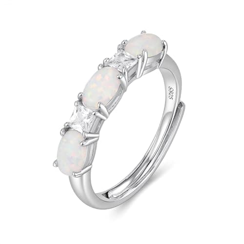 925 Sterling Silver Birthstone Rings for Women - Adjustable Size Women Jewelry Birthday Gifts for Girlfriend,Wife,Mom (10 - Opal) - Image 1