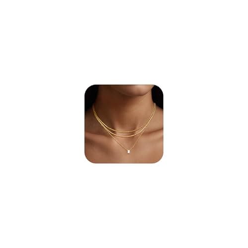 KSF Layered Gold Necklaces for Women - 18K Gold Plated 3PCS Dainty Simple Stackable Choker Necklace, Cubic Zirconia Pendant Necklace Trendy Jewelry Gift Set for Women (Style3 - Image 1