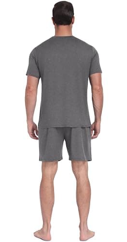 PrinStory Mens Pajamas Set Summer Pajama Sets Soft Pjs Sets 2 Piece Sleepwear with Pockets Dark Gray-M - Thumbnail 6