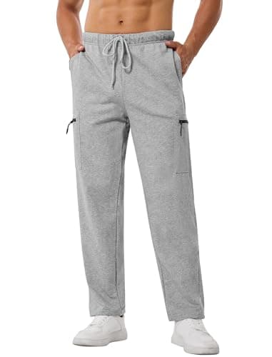 SILKWORLD Sweatpants for Men Zipper Cargo Pockets Joggers Open Bottom Casual Pants for Athletic, Jogging, Grey Heather, Large - Image 1