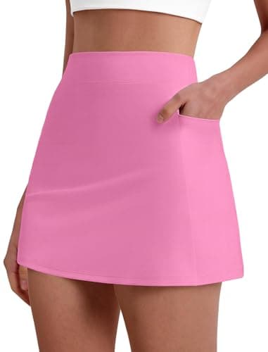 DLOODA Skorts for Woman Tennis Golf Skirt 4 Side Pockets High Waisted Athletic Pickleball Mini Skirts Pink L - Image 1