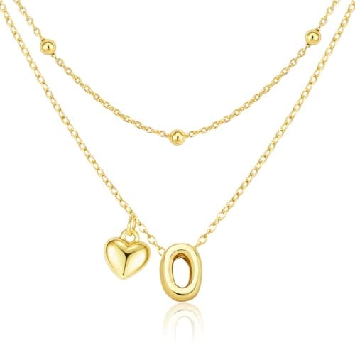 adoyi Easter Basket Stuffers Heart Initial Necklaces for Women Dainty 14K Gold Plated Heart Initial Necklaces Layered Letter O Pendant Necklace Stack Birthday Valentines Gifts for Women Jewelry - Image 1