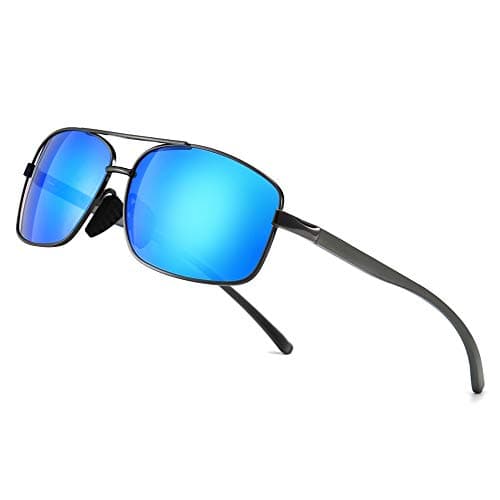 SUNGAIT Ultra Lightweight Rectangular Polarized Sunglasses Men UV400 Protection (Gunmetal Frame Blue Mirror Lens, 62) Metal Frame 2458 QKLA - Image 1